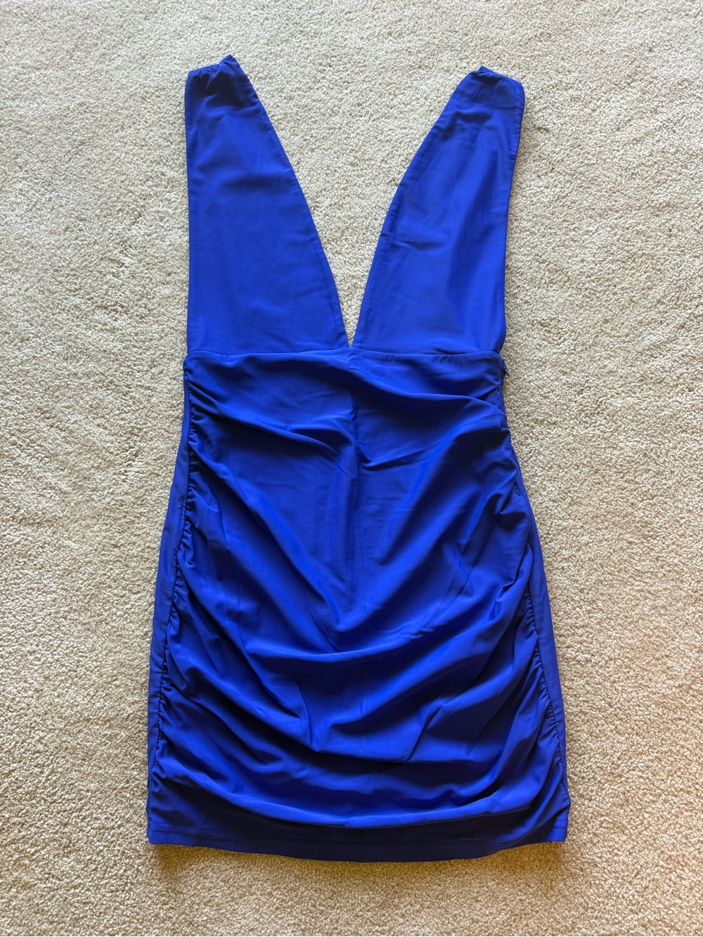 superdown Royal Blue Plunging Ruched Mini Dress
